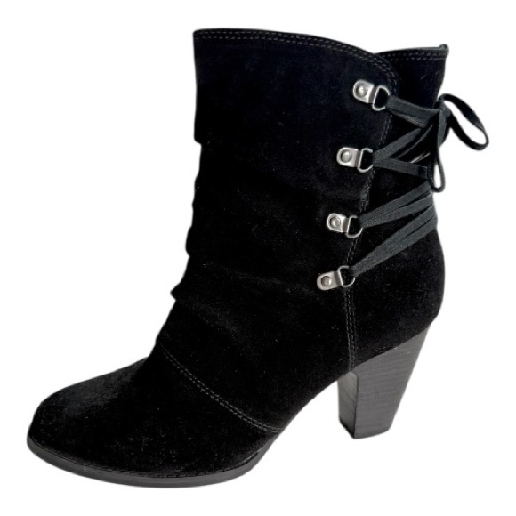 Clarks Women's Artisan Alpine Andi Ankle Black Suede Heel Boot Booties. Size 8 - Picture 1 of 10